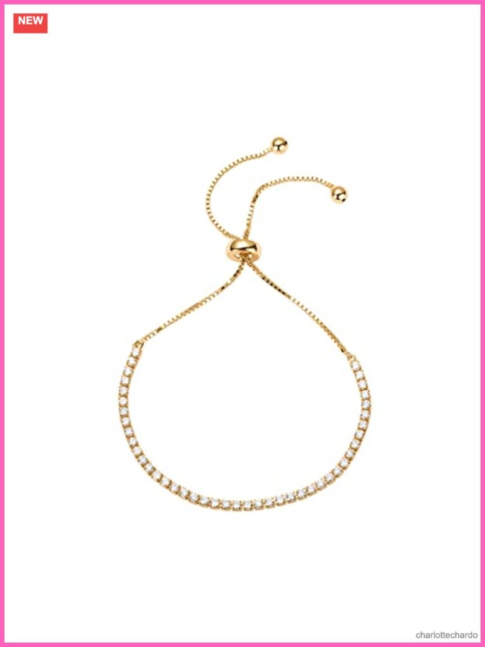 14K Gold Plated Adjustable Tennis Bracelet for Women, Cubic Zirconia Chain